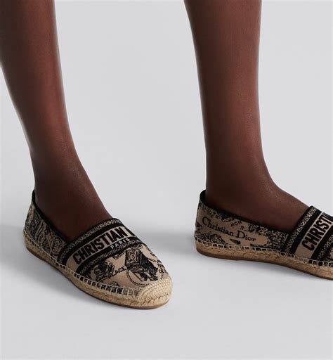 Dior Granville Espadrille Beige and Black Cotton Embroidered 